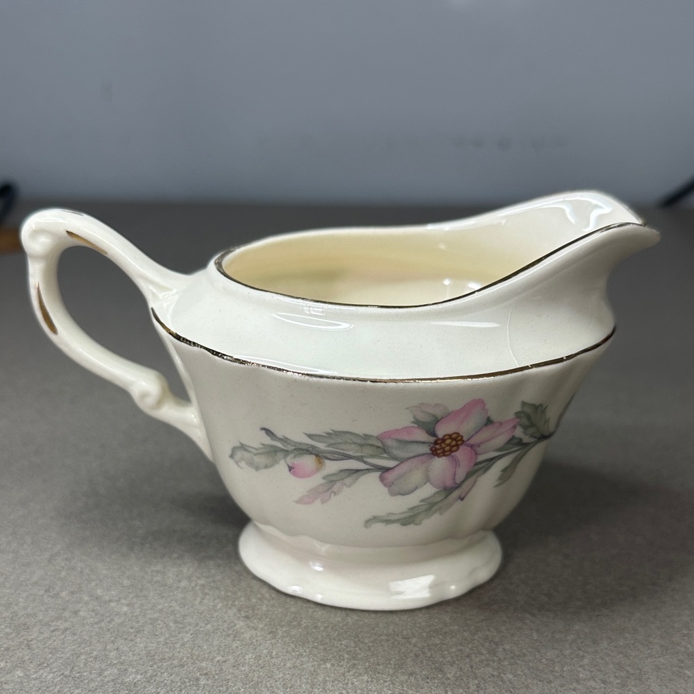Crown Pottery Floral Creamer with Pink Flower Design